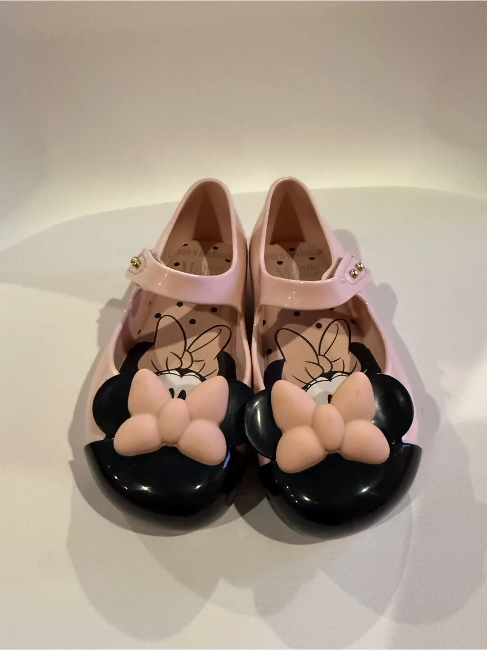 ☀️🌊 Mini Melissa’s Girls Pink Minnie Mouse Bow Mary Jane Kids Shoes NWT